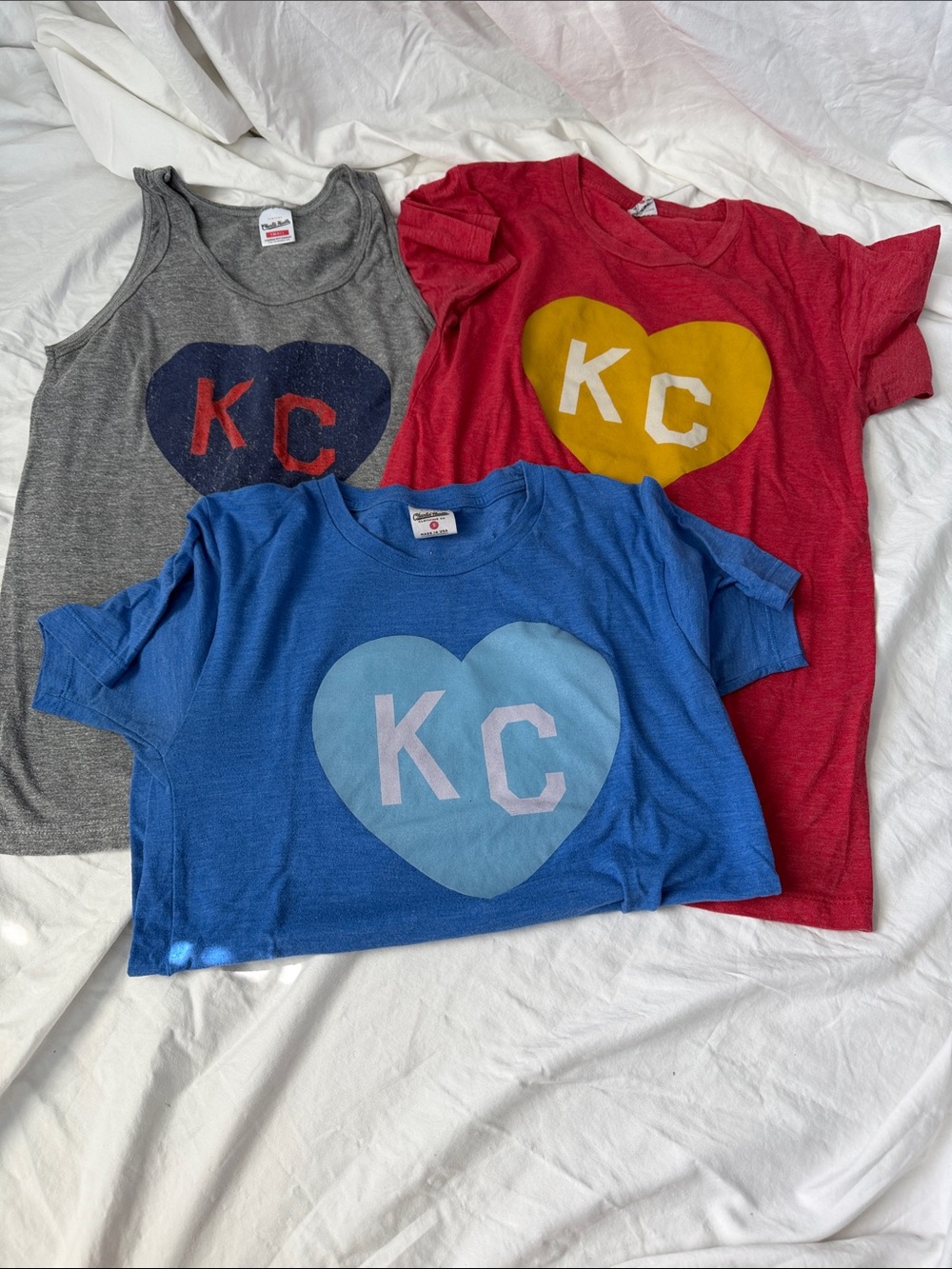 KC Heart Charlie Hustle Graphic Tee - Blue, Red, Gray